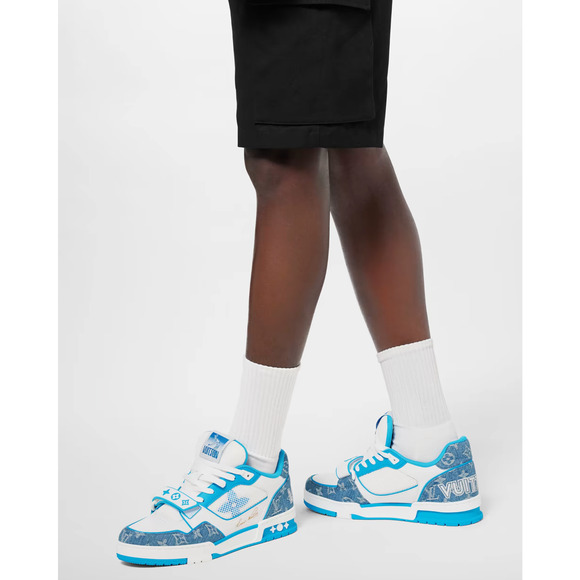 Louis Vuitton Denim Blue Monogram White LV Low Top Trainer Sneaker UK 9 US 10 11 - Picture 3 of 16